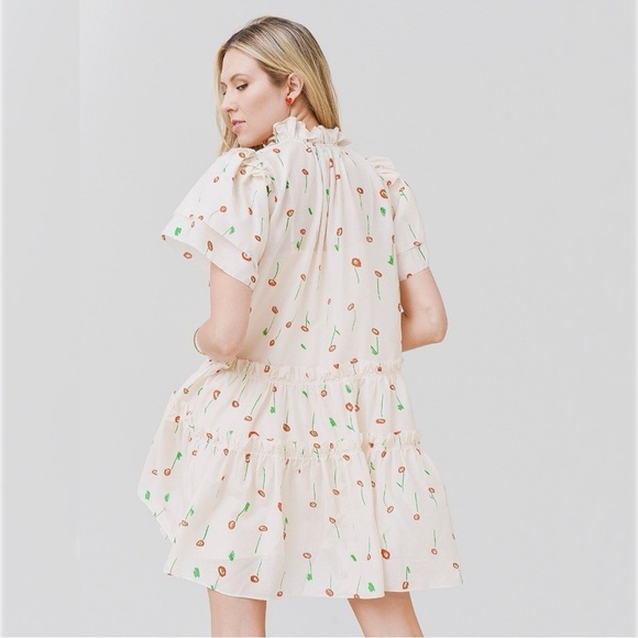 Hunter Bell Merritt Mini Dress Cream Cotton Silk Tiered Flutter Feminine L NWT - Picture 4 of 14